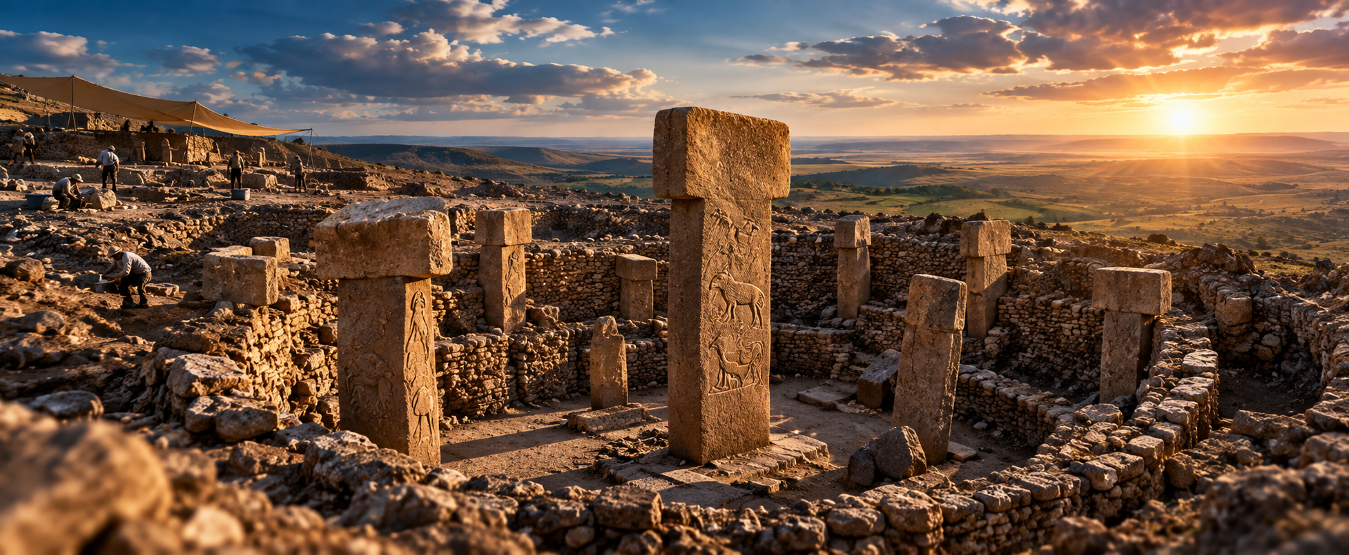 Göbekli Tepe pillar carvings illustration