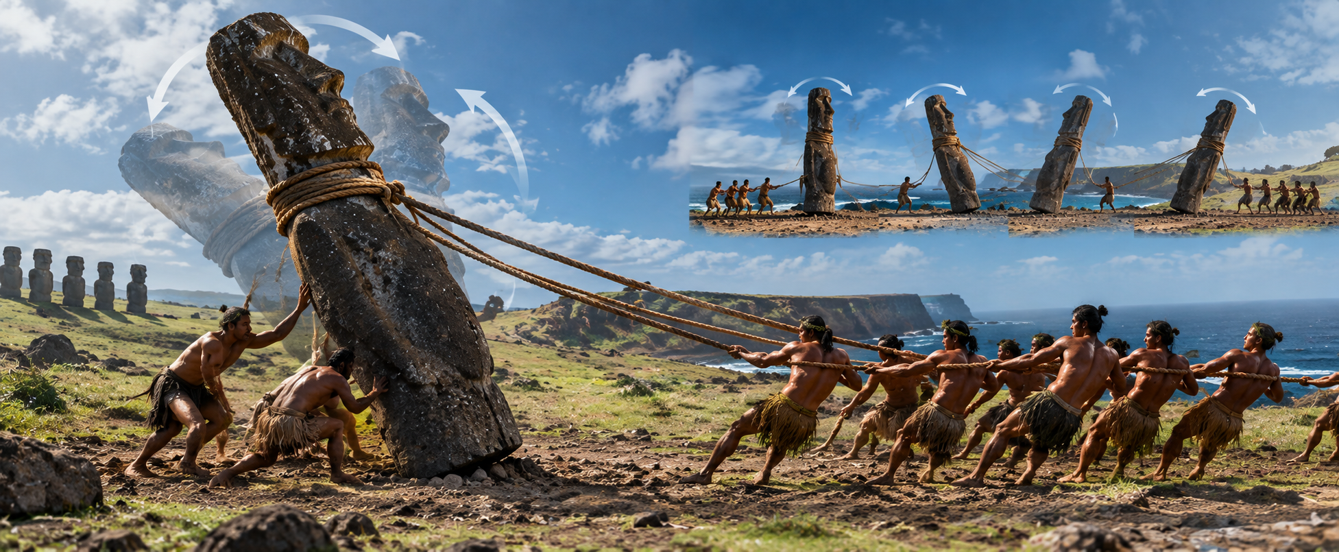 Moai transport experiment illustration